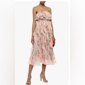 Zimmermann Bowie Waterfall Dress Peach Floral Strapless Size 1/ S NWOT